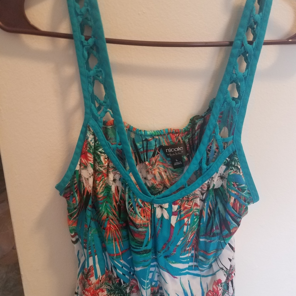 Nicole Miller, large, blue tropical